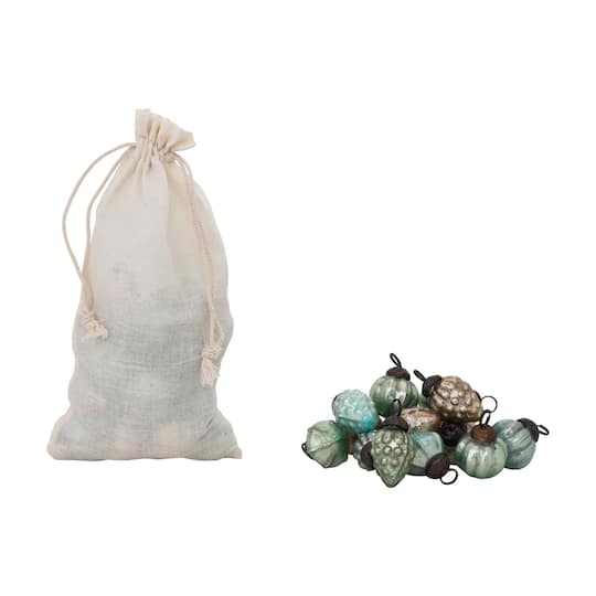 Hello Honey® 36 Pack 1" Gold, Green & Blue Embossed Mercury Glass Ornaments